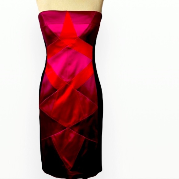 Cache Cocktail  Scarlet Color Block Strapless Dress
Sz 6” - Picture 2 of 8